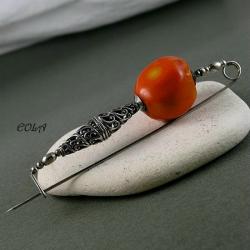 srebrna broszka z koralem - Broszki - Biżuteria