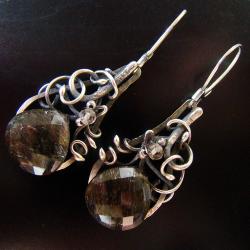 srebro,wire-wrapping,roślinne,turmalin - Kolczyki - Biżuteria