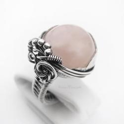 Srebrny pierścionek z Kwarcem Różowym,wire-wrap - Pierścionki - Biżuteria
