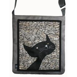torba,kot,czarny,zamsz,eko,mur,kamienie - Na ramię - Torebki