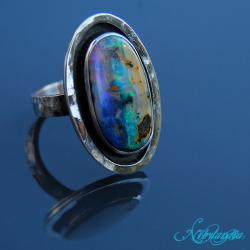 pierścionek z opalem,Boulder opal,srebrny - Pierścionki - Biżuteria
