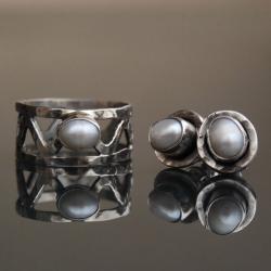 pierścionek z perłą,kolczyki z perłami - Komplety - Biżuteria