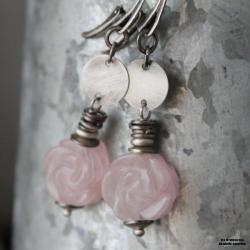 Srebrne kolczyki z różą kwarcem różowym - Kolczyki - Biżuteria
