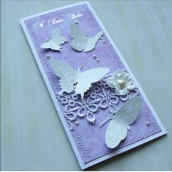ślub,kartka,motyle,białe,lila,życzenia - Kartki okolicznościowe - Akcesoria