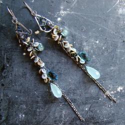 delikatne,srebro,wire-wrapping,długie,błękitne - Kolczyki - Biżuteria