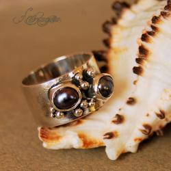 pierscionek z perłami,czarne perły,srebro - Pierścionki - Biżuteria