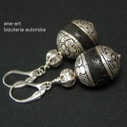 orientalne kolczyki,czarna lawa,srebro - Kolczyki - Biżuteria