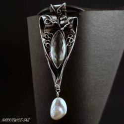 srebrny wisior z zielonym fasetowanym ametystem - Wisiory - Biżuteria