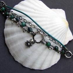 piracka bransoletka,z kianitem,z perłami - Bransoletki - Biżuteria