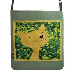 torba,pojemna,kot,kwiaty,zielony,łąka,żółty - Na ramię - Torebki