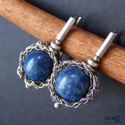 lapis lazuli,wypleciony, - Kolczyki - Biżuteria