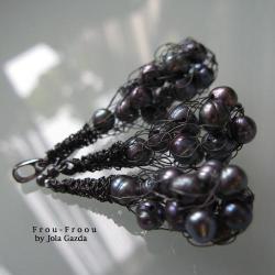 pleciony,czarny,perłowy,komplet - Komplety - Biżuteria