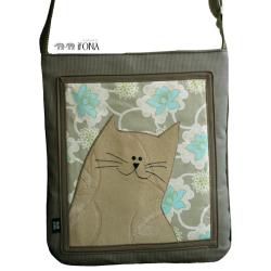 torba,pojemna,kot,oliwkowy,khaki,obraz,kwiat - Na ramię - Torebki