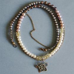 925,perły,błyszczące,cytryn,srebrne,kwiatek - Naszyjniki - Biżuteria