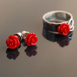 biżuteria z różami,koral,różyczki - Komplety - Biżuteria