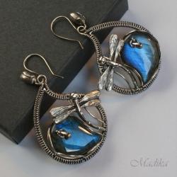 ważki,labradoryt,wirw-wrapping,art clay silver - Kolczyki - Biżuteria