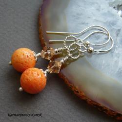 srebro,koral,pomarańczowe kolczyki - Kolczyki - Biżuteria