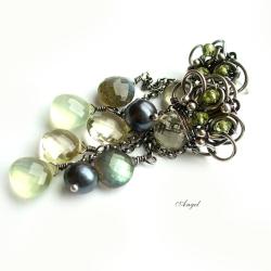 zielony,labradoryt,perły,misterne,sztyfty - Kolczyki - Biżuteria
