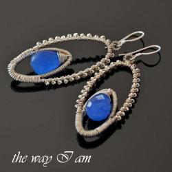 kolczyki wire-wrapping,niebieskie,chabrowe, - Kolczyki - Biżuteria
