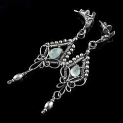 kolczyki z kamieniem księzycowym,wire-wrapping - Kolczyki - Biżuteria