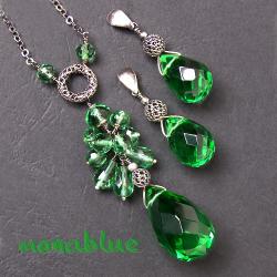 elegancki,zielony,kryształowy,oksydowany - Komplety - Biżuteria