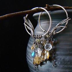 srebro,perły,kobiece,romantyczne,koła,cytryn - Kolczyki - Biżuteria