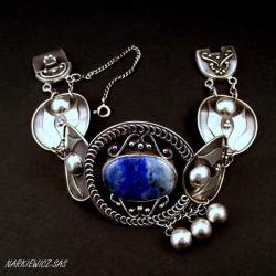 romantyczna bransoleta srebrna z lapis lazuli - Bransoletki - Biżuteria