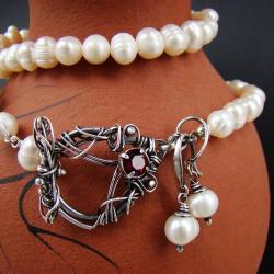 srebro,perły,oksydowany,wire-wrapping,eleganckie - Komplety - Biżuteria