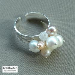 pierścionek,srebro,perły,gronka,kiście - Pierścionki - Biżuteria