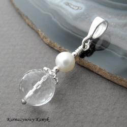kryształ górski,srebrne,ślub,perły naturalne - Wisiory - Biżuteria