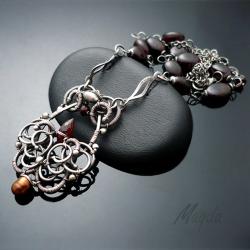 wisior,jesień,srebro,brąz,bordo,wire-wrapping - Naszyjniki - Biżuteria