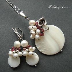 romantyczny kwiatowy komplet biżuterii,perły - Komplety - Biżuteria