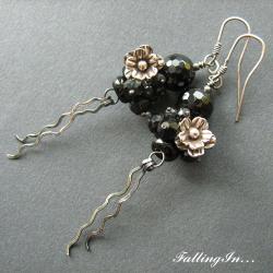 czarne kolczyki,kwiatowe kolczyki,z onyksem - Kolczyki - Biżuteria