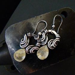 srebro,wire-wrapped,oksydowane,surowe,okrągłe - Kolczyki - Biżuteria