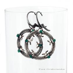 onyks zielony,srebro,wire-wrapping - Kolczyki - Biżuteria