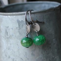 Srebrne kolczyki z zielonym agatem - Kolczyki - Biżuteria