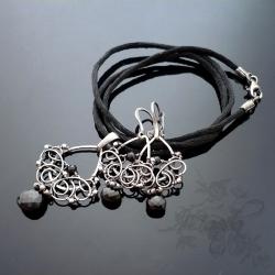 koronka,spinel,czarny,misterny,wire-wrapping - Komplety - Biżuteria