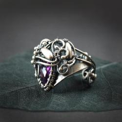 ekskluzywny,fioletowy,pierścionek,kobiecy - Pierścionki - Biżuteria