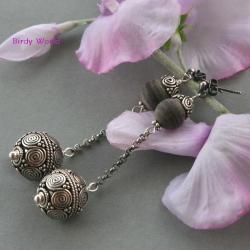 eksluzywne kolczyki,srebro Bali i muszla tęczowa - Kolczyki - Biżuteria