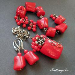 czerwony elegancki komplet biżuterii,koralowiec - Komplety - Biżuteria