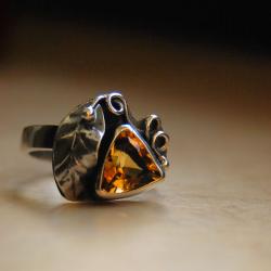 pierścionek z cytrynem,motywy roślinne - Pierścionki - Biżuteria