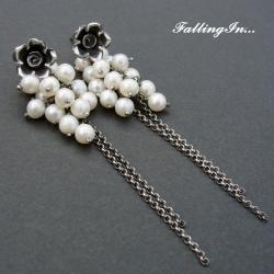 kolczyki,kwiatowe,różane,z perłami - Kolczyki - Biżuteria