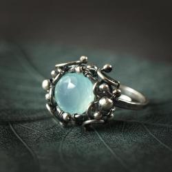 pierścionek,chalcedon,błękitny,komplet,duży - Pierścionki - Biżuteria