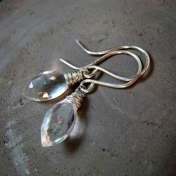 srebro,wire-wrapping,kryształ,krótkie,kwarc, - Kolczyki - Biżuteria