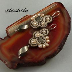 Piryt i perły w sutaszu - Kolczyki - Biżuteria