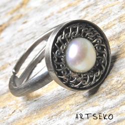 srebro,perła słodkowodna - Pierścionki - Biżuteria