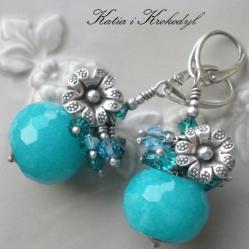 romantyczne,kolorowe kolczyki,niebieskie,kwiatowe - Kolczyki - Biżuteria