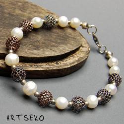 srebro,perła słodkowodna - Bransoletki - Biżuteria