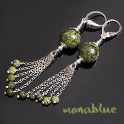 zielone,z łańcuszkami,długie,kula,romantyczne - Kolczyki - Biżuteria