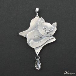 Zabawny wisiorek z kotem ze srebra - Wisiory - Biżuteria
